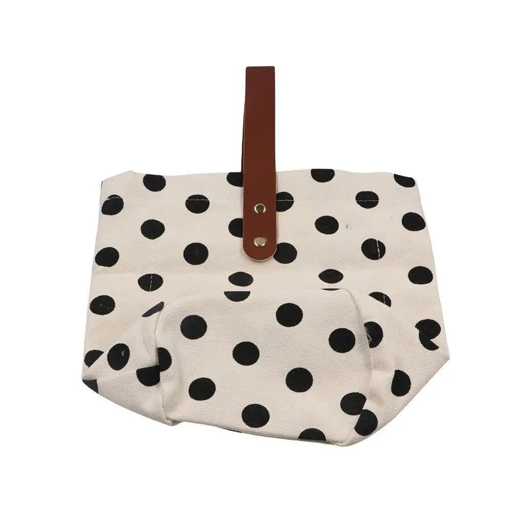 Simple Wave Point Polka Dot Canvas Bucket Bag Korean Style Large Capacity Handbag Tote Bag Lunch Bag Mummy Bag Travel