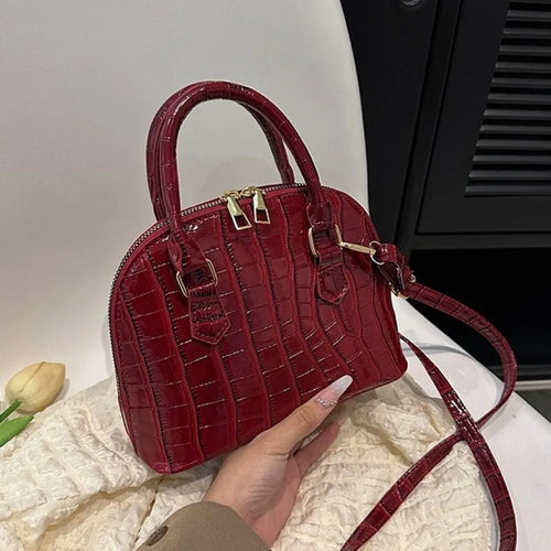 Casual French Style Crocodile Pattern Shell Bag PU Leather Handheld Shoulder Bag Versatile Mini Women Handbags Travel