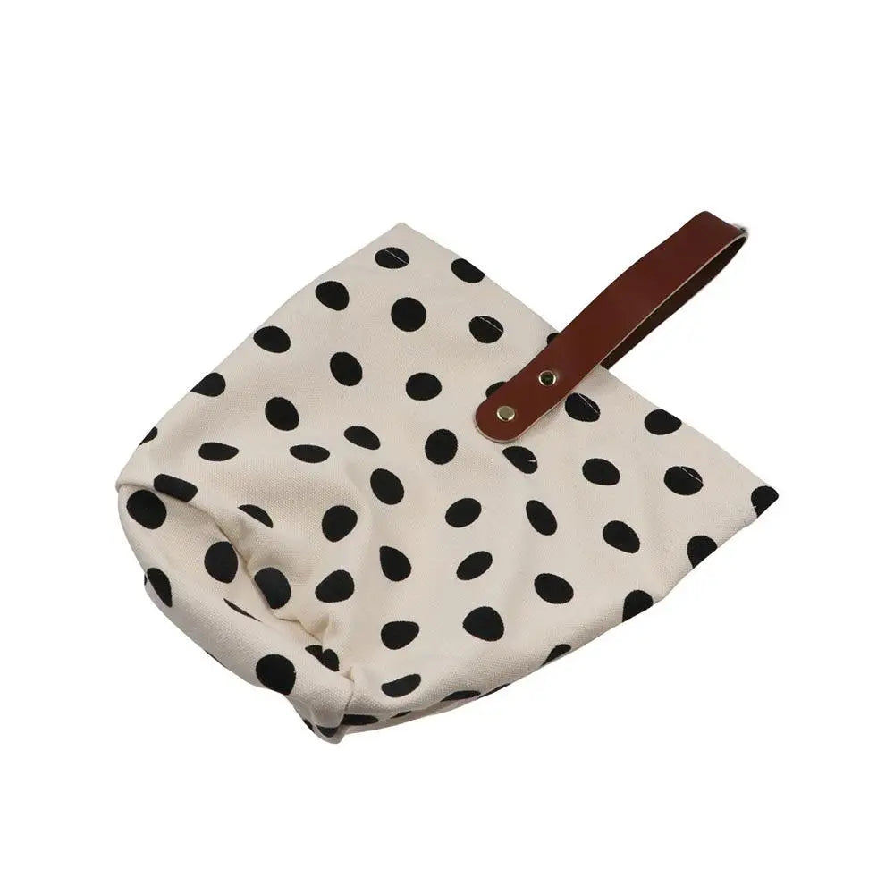 Simple Wave Point Polka Dot Canvas Bucket Bag Korean Style Large Capacity Handbag Tote Bag Lunch Bag Mummy Bag Travel